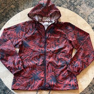 Columbia women’s size Small Red and Navy lightweight Hooded rain jacket